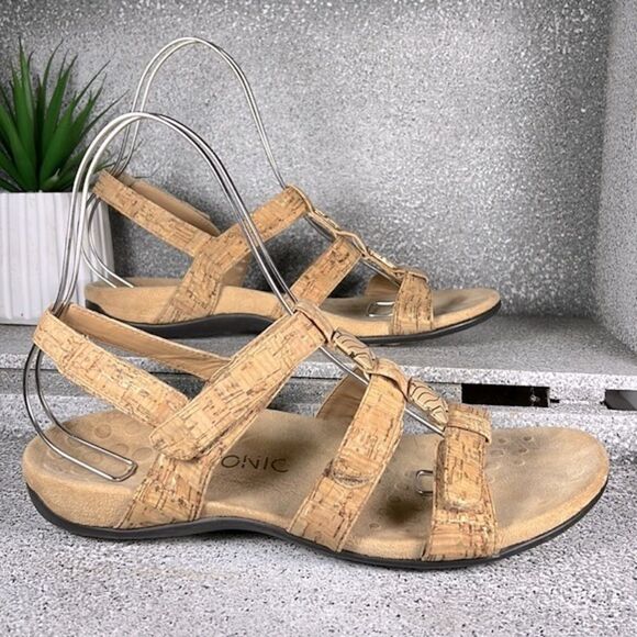 Vionic Amber Gold Cork Sandals Shoes Size 10 - Picture 3 of 9